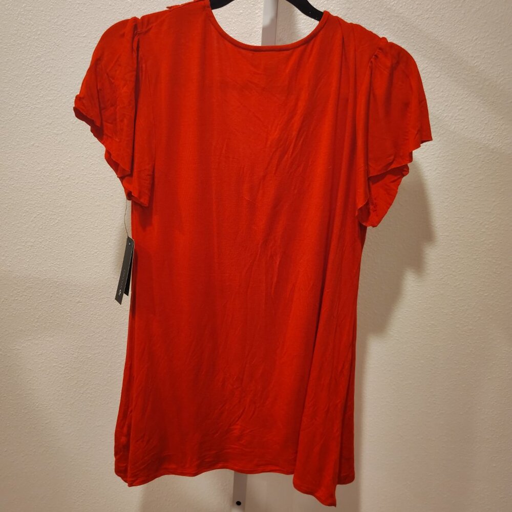 AB Studio Women's Red Top Size Large NWT Deep V-Neck Short Sleeve Beads - Picture 11 of 11